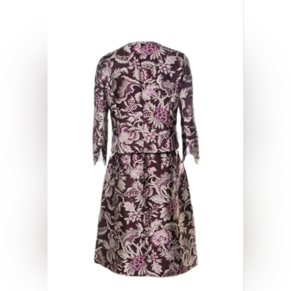 $6,000 NEW OSCAR DE LA RENTA FLORAL JAQUARD BURGUNDY JACKET SKIRT SUIT US L - Picture 4 of 16